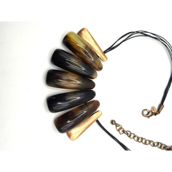 Chico’s Statement Necklace Resin Horn Drops Bronze Cord Tribal Boho - Picture 6 of 6